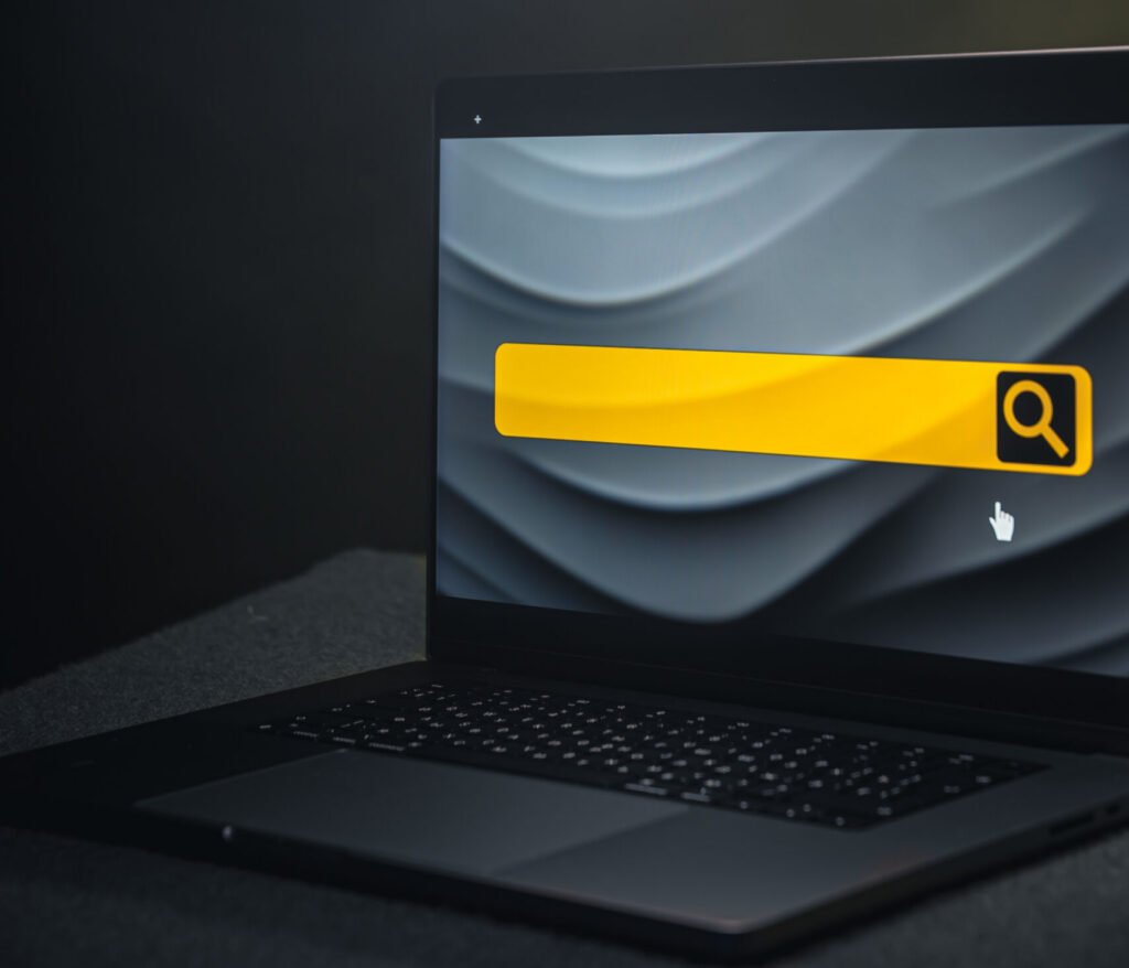 laptop with internet browser search bar on screen.